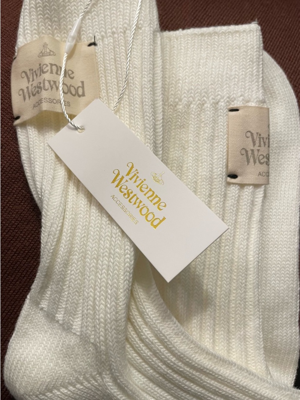 Vivienne Westwood Cream Ribbed Crew Socks
